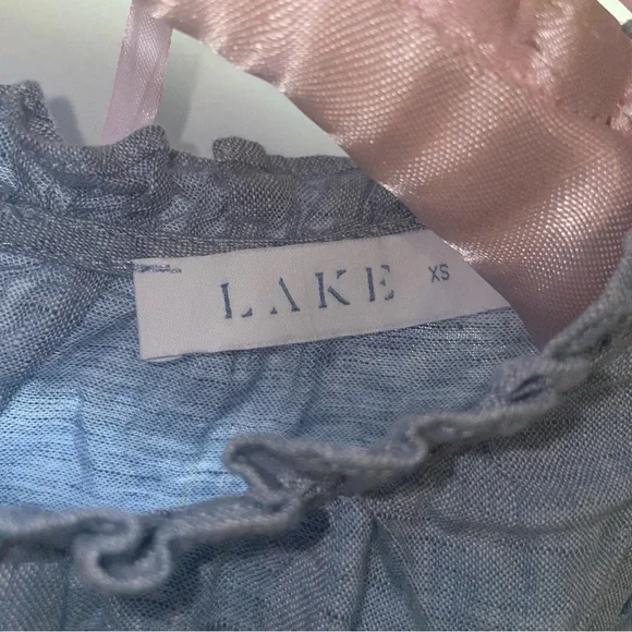 NWOT LAKE Dress Women XS Blue Linen Helen Tiered Ruffle Sundress Pocket Mini - Picture 7 of 7